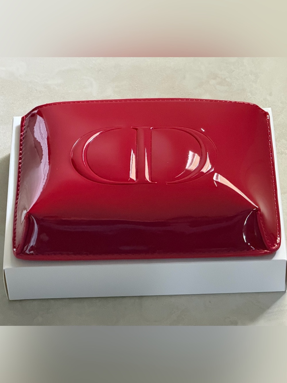 Dior Beauty Red Patent CD Logo Cosmetic Pouch